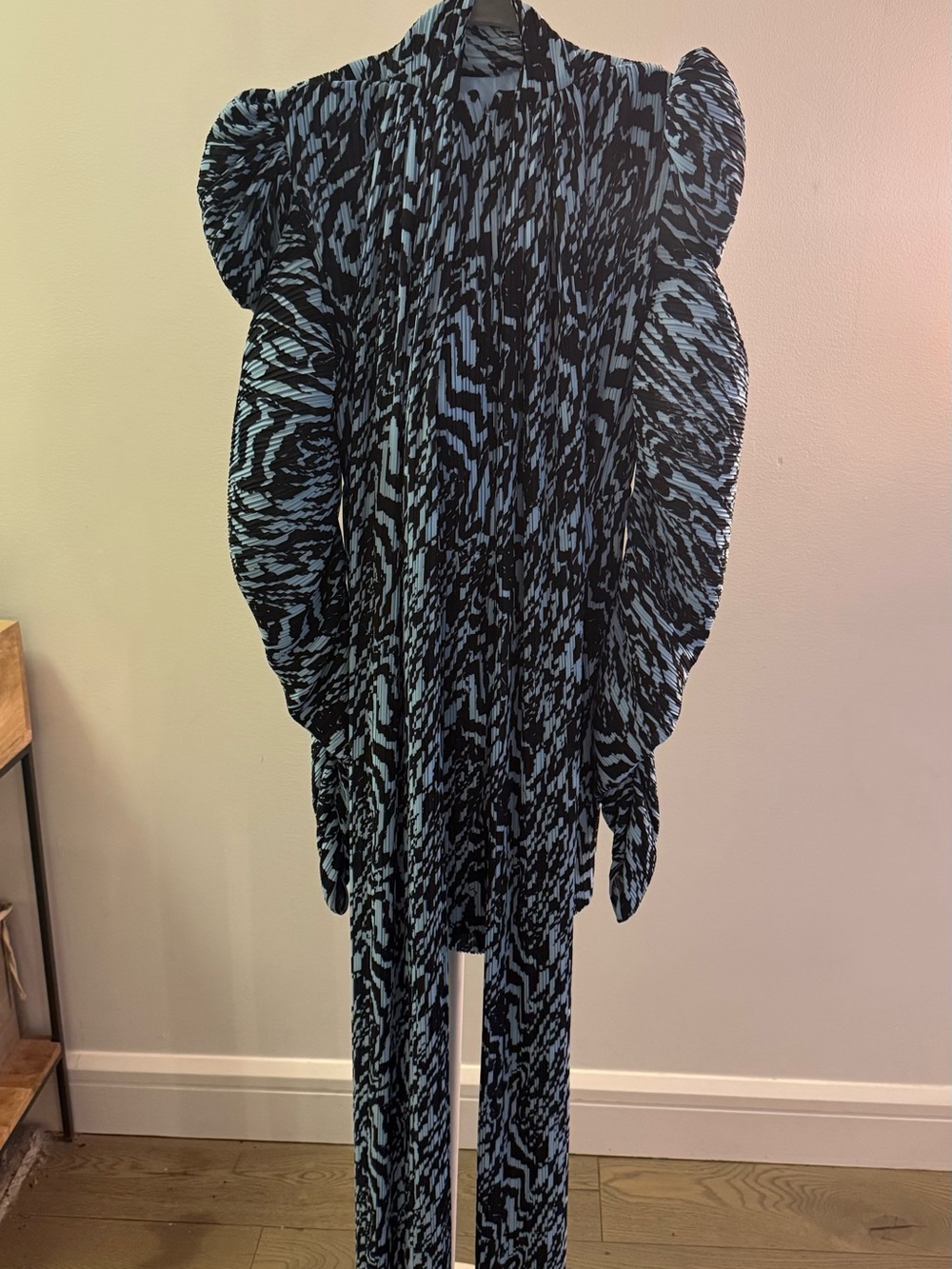Black and Light Blue Abstract Print Long Jumpsuit